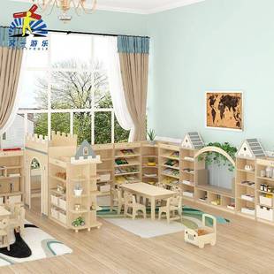 幼儿园儿童多功能区域柜枫木多层板收纳柜城堡阅读图书摆放柜