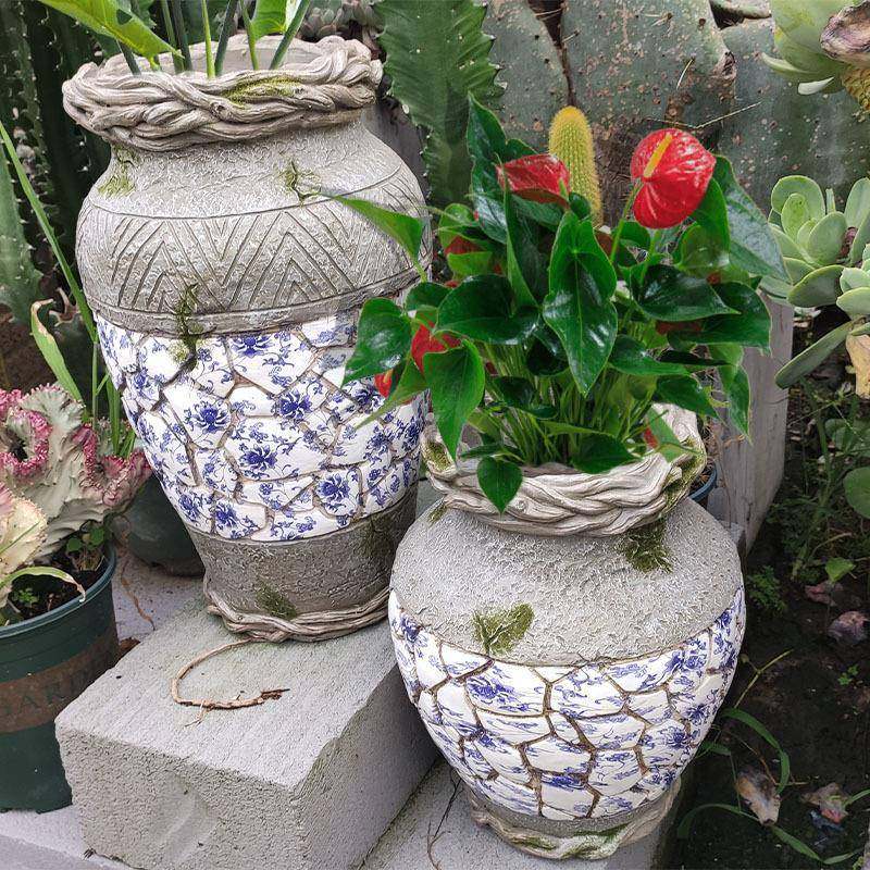 工厂创意中式复古青花瓷花纹花盆花园庭院雕塑树脂现货,婴童用品,其它婴童用品,淘宝优惠券,粉丝福利购,淘宝优惠卷