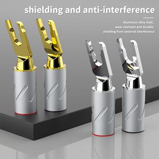 Monosaudio紫铜镀金音箱喇叭线Y插头免焊香蕉Y叉功放音响接线端子