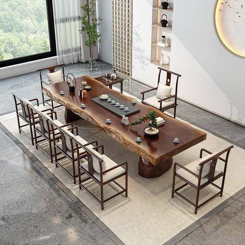 实木茶桌全套茶桌椅组合一体茶台家用大板原木功夫办公室会客茶几