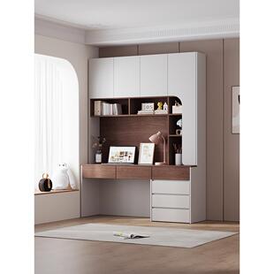 可订连体书桌柜现代简约书架书桌一体小户型电脑学习桌带衣柜书桌