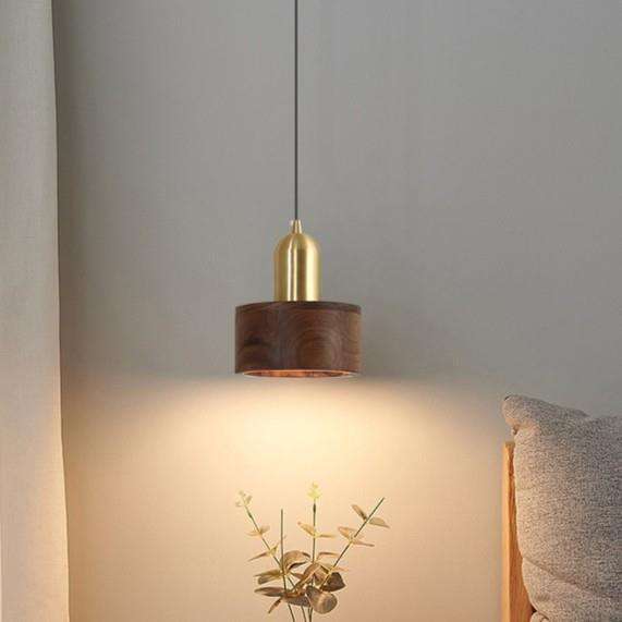 升降实木桃木新吊灯铜奢茶室床头胡桃木吊线餐厅黑胡桃全卧室中式