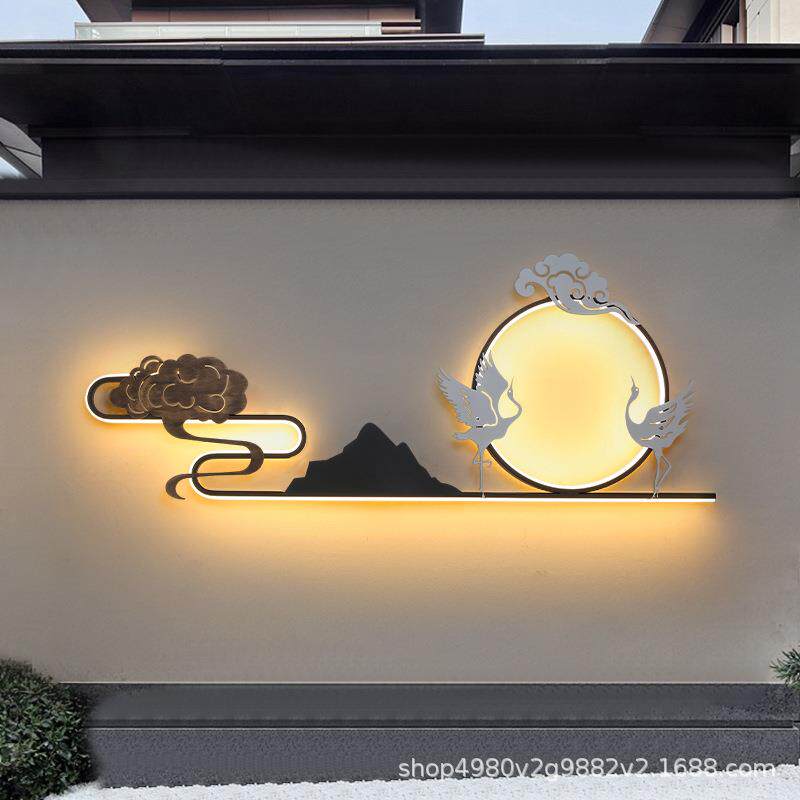 新中式庭院壁灯别墅花园外墙壁灯白鹤吉祥如意防水壁灯太阳能壁灯