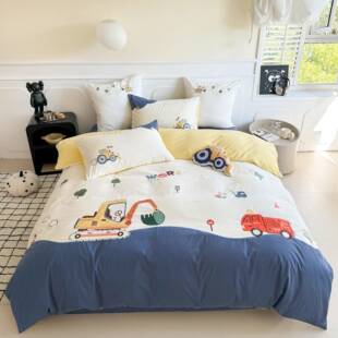 全棉磨毛四件套男孩卡通全棉床上用品秋冬保暖a类儿童3件套被套