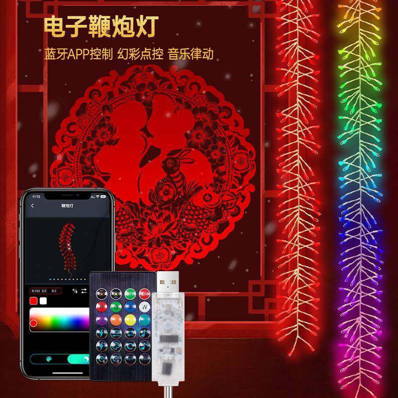 铜线鞭炮灯串挂灯RGB圣诞节日浪漫装饰氛围灯彩灯ledled灯
