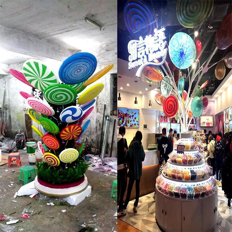 波板糖树透明材料艺术品迪拜商场景观橱窗摆件
