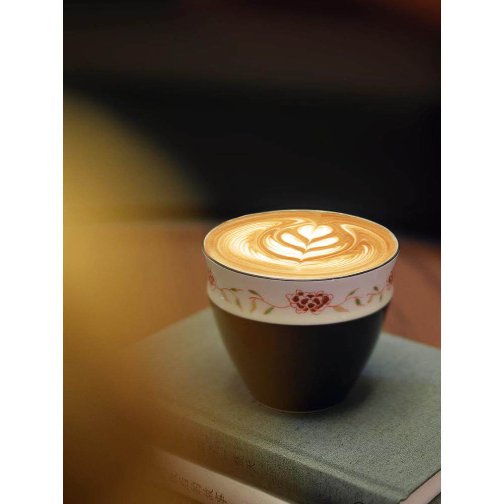 莓子手作 南亩 手绘牡丹花咖啡杯陶瓷景德镇中古精致礼物拿铁拉花