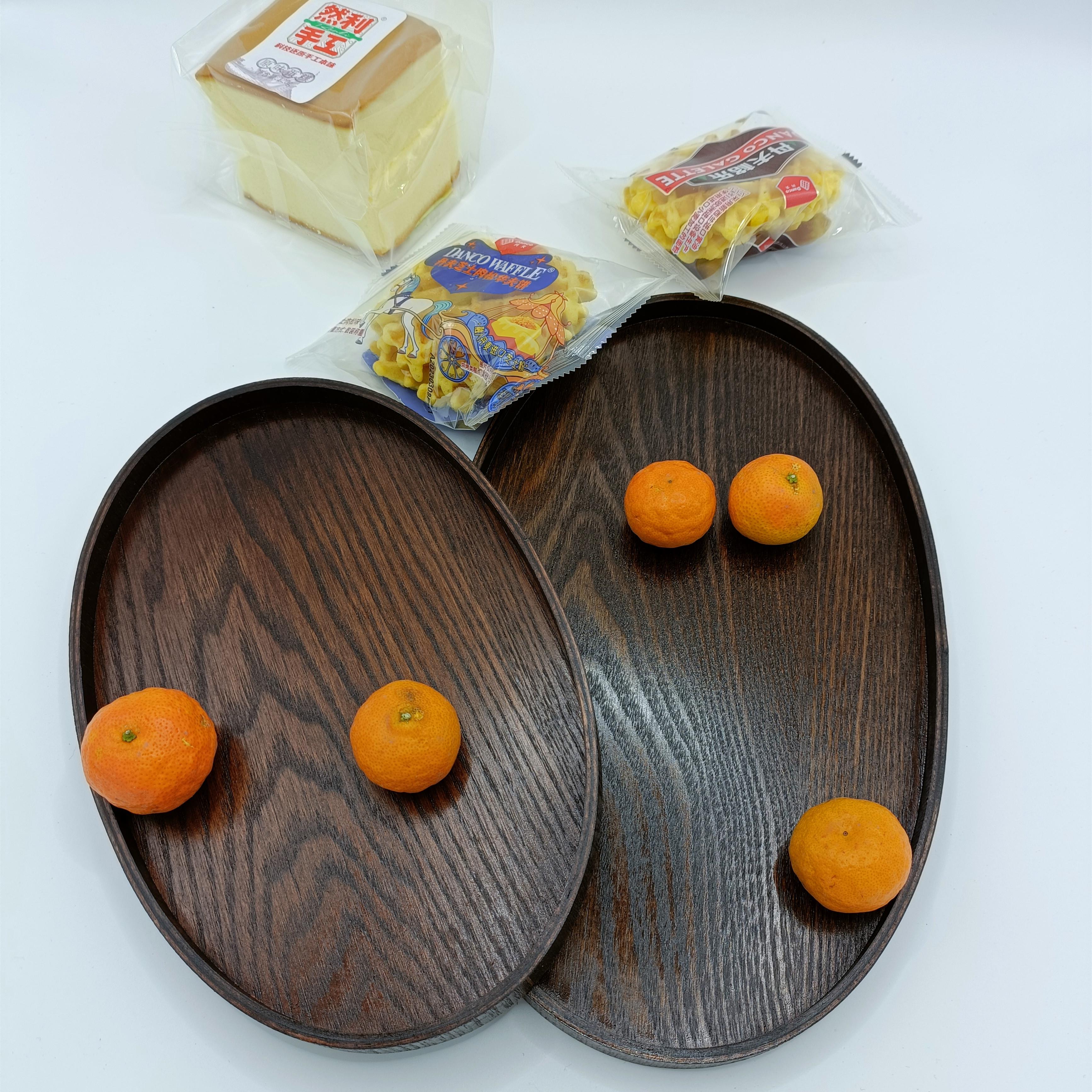 日式水曲柳椭圆形木质托盘家用复古蛋糕餐盘咖啡厅点心茶水杯盘子