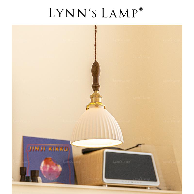 Lynn's立意 日式实木民宿吊灯 黄铜餐厅床头单头全铜陶瓷日