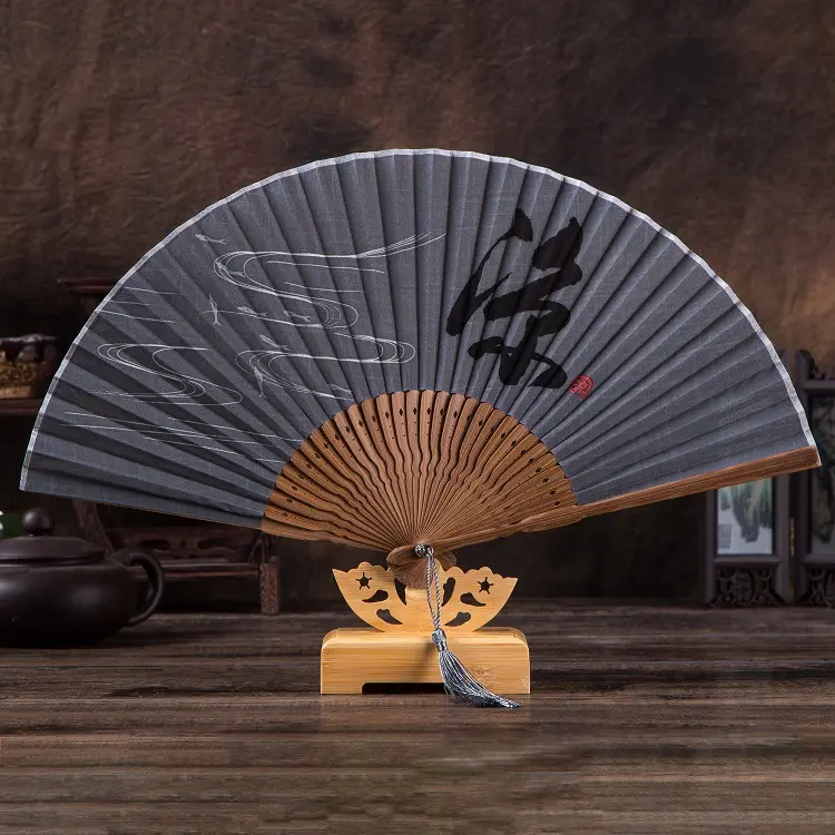 爆款畅销折扇新品男式亚麻扇精品扇 高档礼品扇 男款折扇