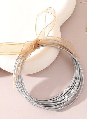 简约小清新高弹力铁丝圈纯色手镯手环绑透明丝带手链