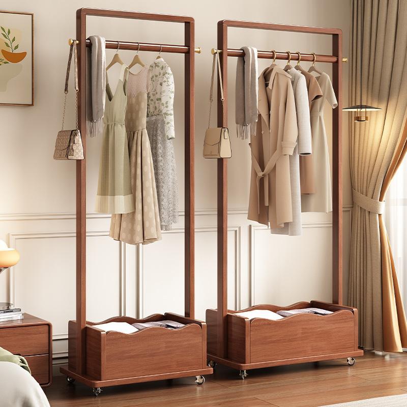 实木挂衣架卧室落地衣帽架家用玄关收纳柜简约现代可移动衣架
