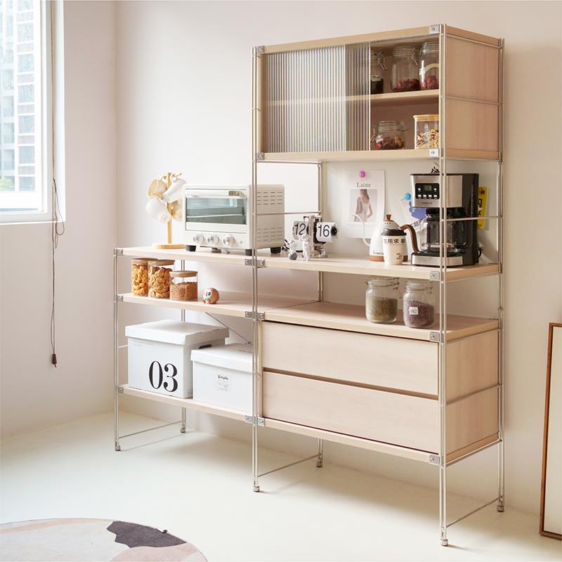 jc青年良品奶油风餐边柜法式储物酒柜简约置物架移门柜边柜厨房