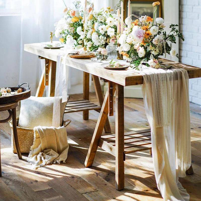 润家家居美式乡村覆古实木餐桌花艺培训教学操作台工作台原木桌子