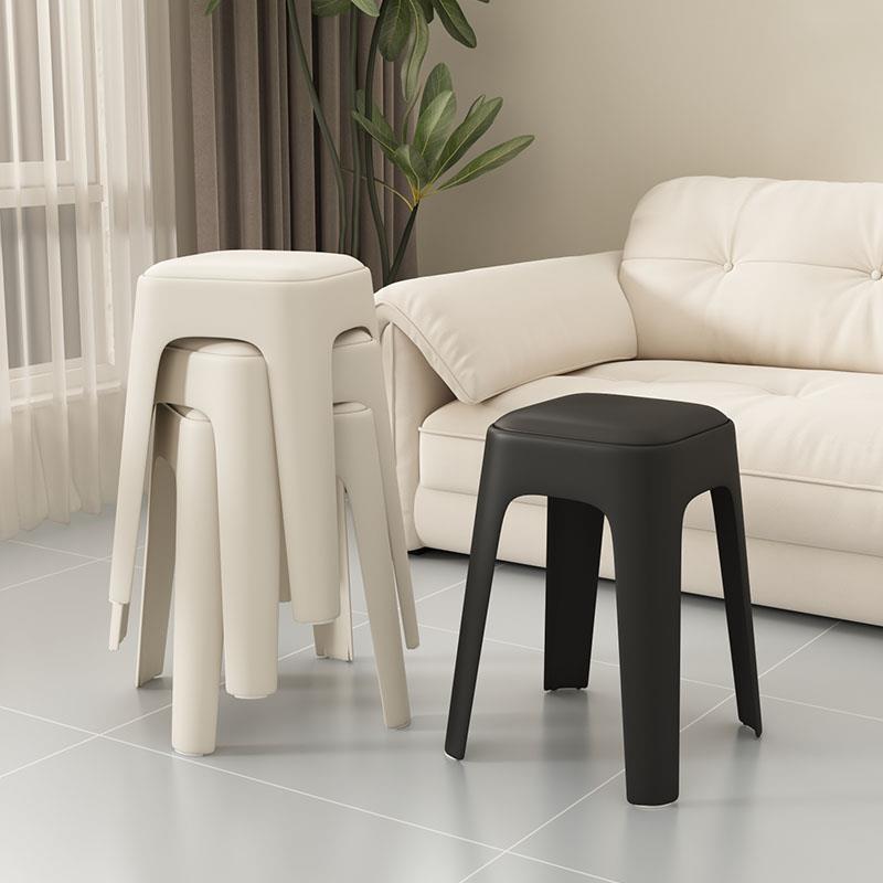 塑料凳子家用可叠放加厚软包圆凳现代简约客厅餐桌备用塑胶高椅子