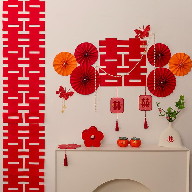 糊涂娘娘结婚婚房装饰男女方新房卧室客厅喜字新娘晨袍背景墙布置