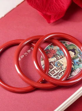 朱砂手镯帝王砂叮当圆条手镯子本命年女款红镯旺夫