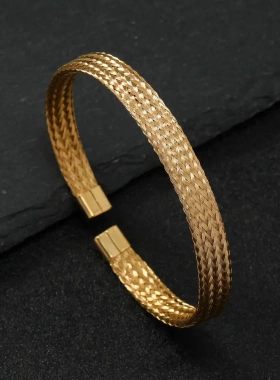 形钛钢手镯百搭个性平面编织麻花手镯钢丝不锈钢手环饰品厂