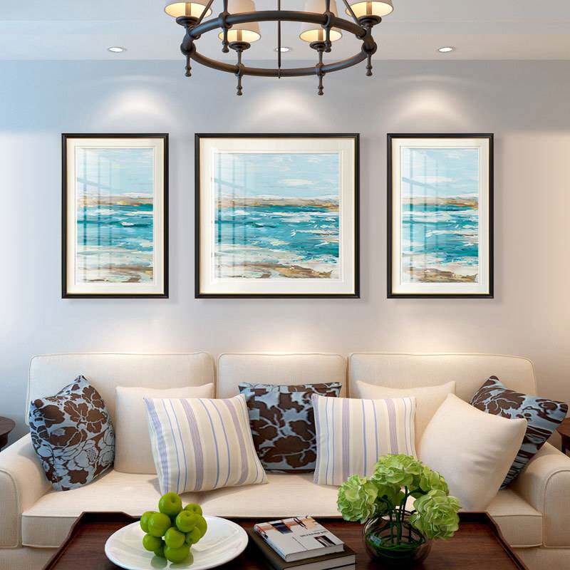 简约美式卧室床头装饰画简美轻奢客厅沙发背景挂画简欧三联轻奢画