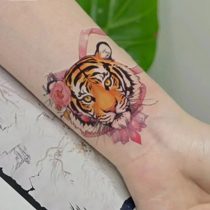 老虎公主高颜值可洗仿真刺青辣妹彩色纹身贴性感腿部手臂学生贴纸