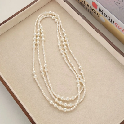 不规则大小珍珠项链女长款法式复古重工轻奢高级感毛衣链秋冬饰品