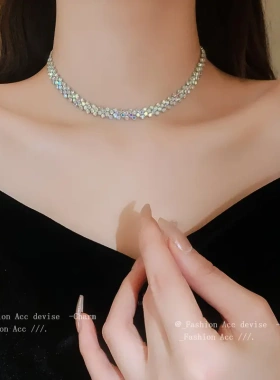 镶钻菱形几何项链轻奢百搭锁骨链小众时级感饰品女