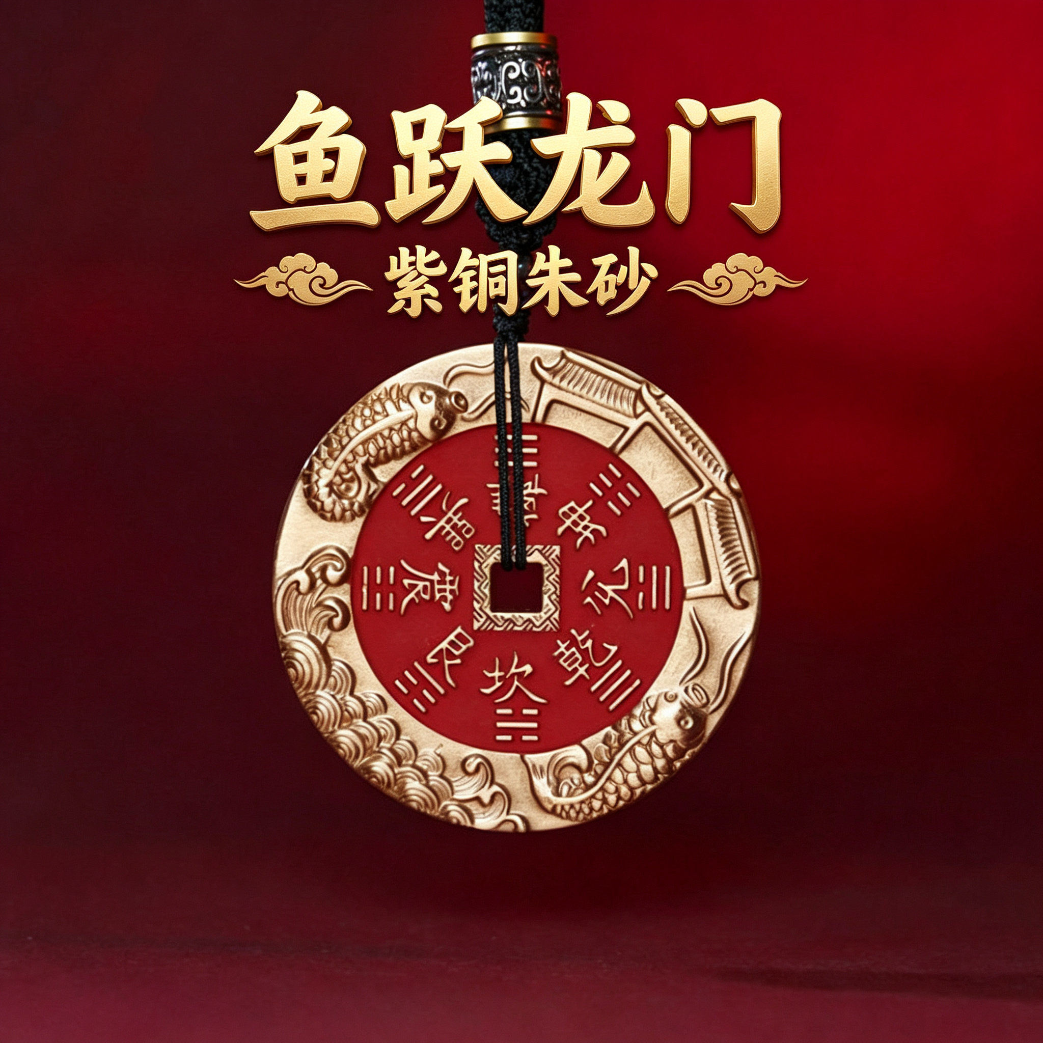 旗舰店【玉峰呈瑞】紫铜鱼跃龙门高含量朱砂吊坠【万事清祥】精工