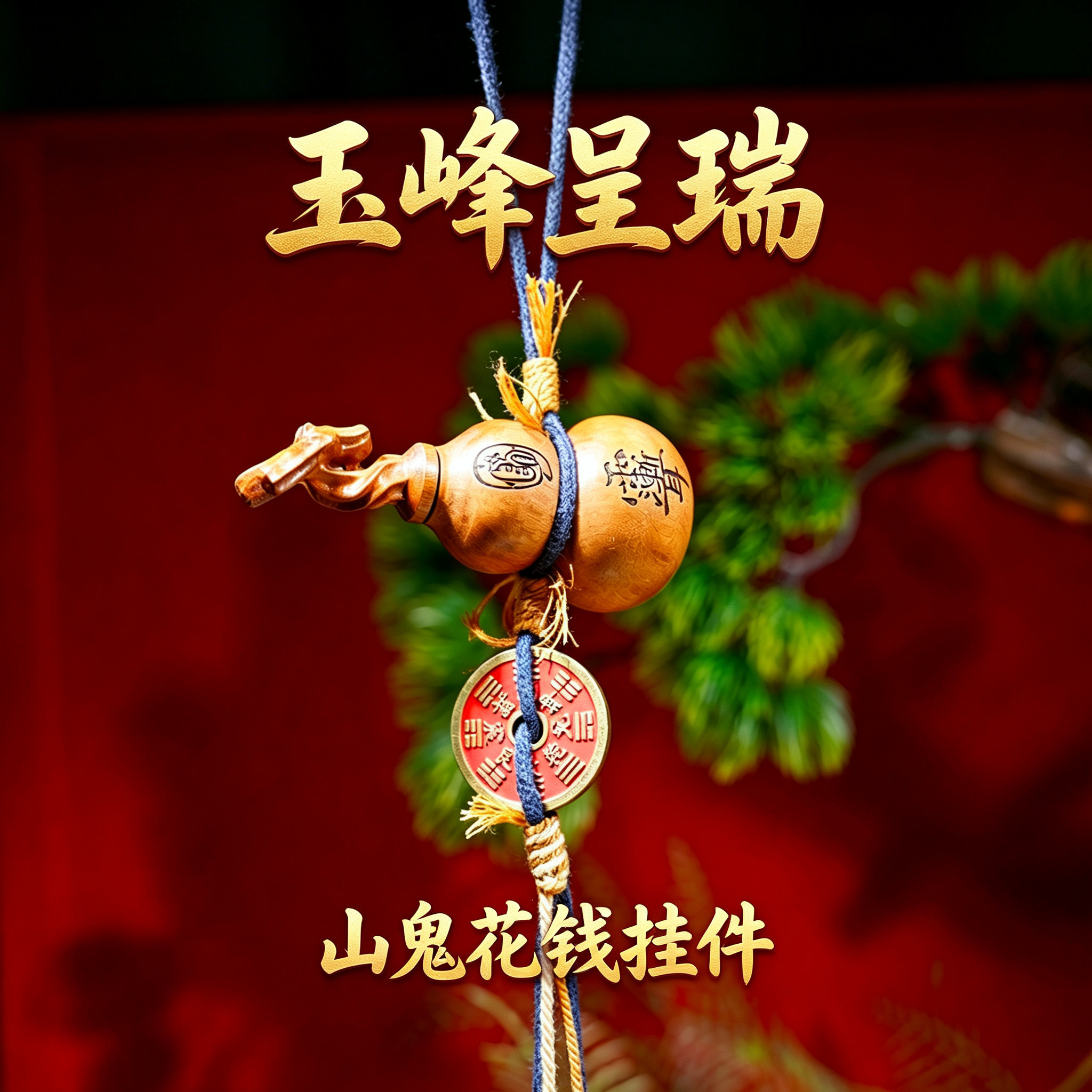 旗舰店【玉峰呈瑞】天然雷击木七星养剑葫芦挂件【万事清祥】