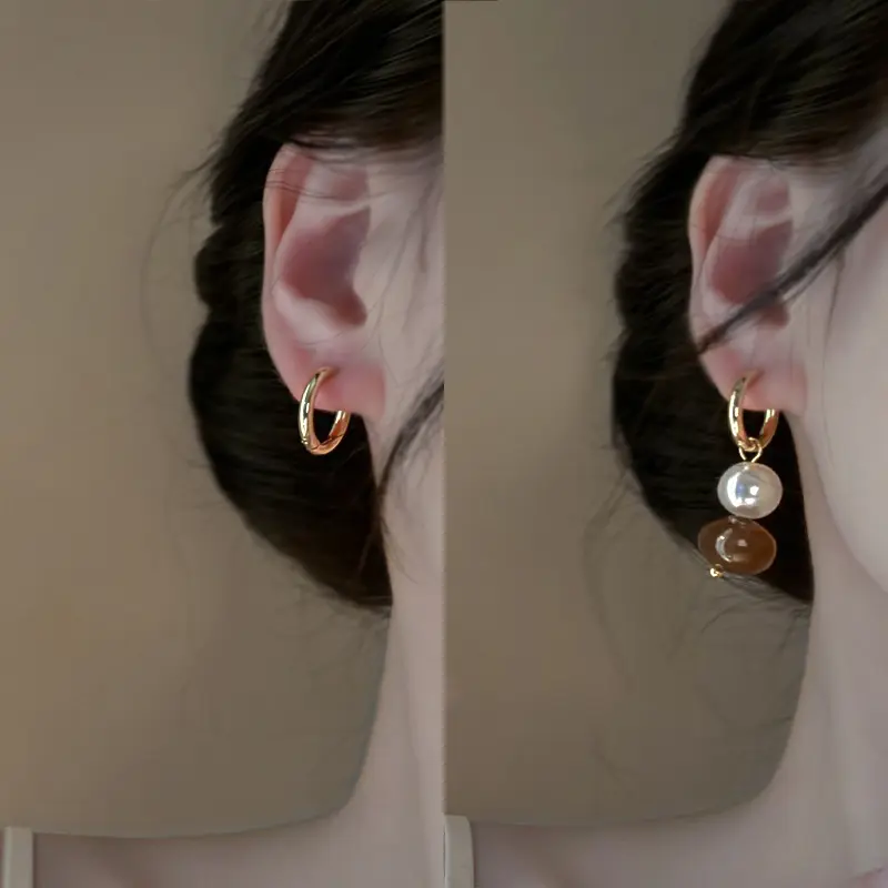 珍珠圆形不规则耳扣小清新高级感通勤耳环小众复古简约耳饰女