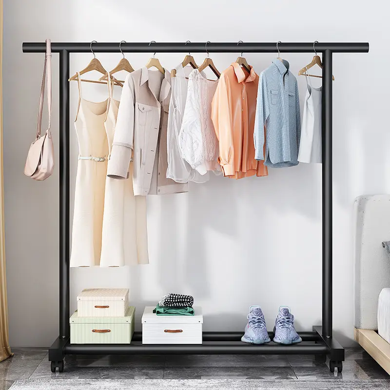 晾衣架落地家用卧室内晒挂架子阳台学生宿舍折叠简易置物凉衣服杆