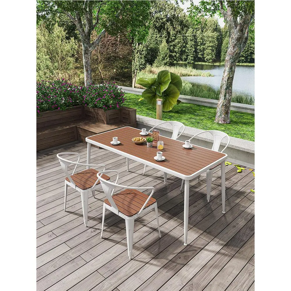 别墅户外露天庭院咖啡厅阳台四件套露台酒吧铁艺休闲塑木桌椅组合