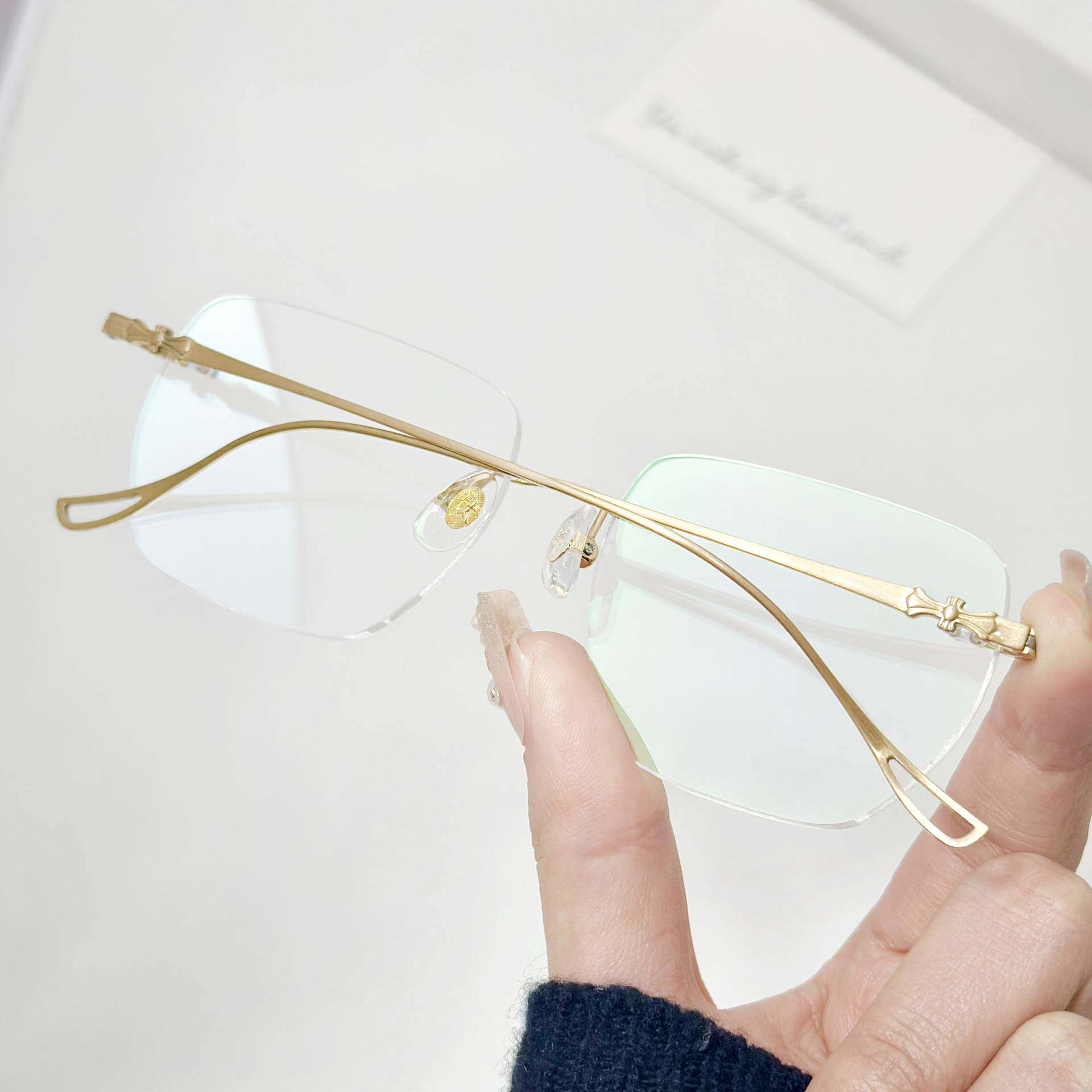 新款复古超轻纯钛无框眼镜架克罗伈眼镜框女高级感全钛近视镜框