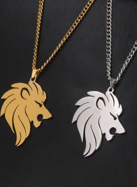 欧美热销新款不锈钢饰品项链嘻哈风街头镂空雄狮吊坠男项链