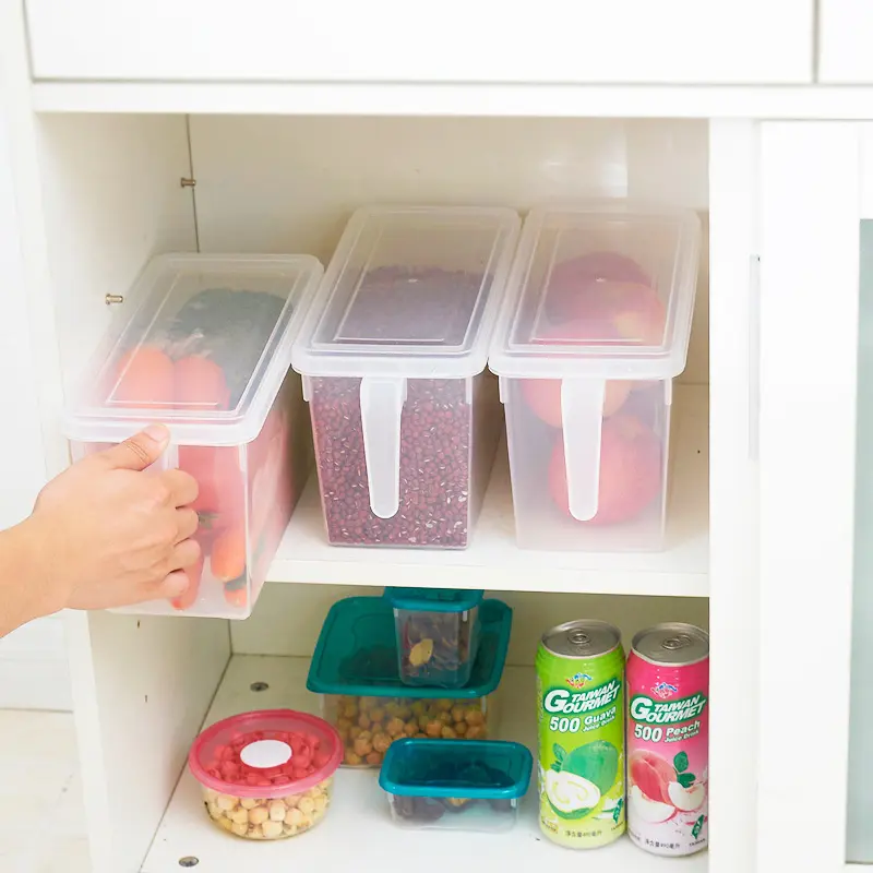 水果蔬菜带盖保鲜盒 厨房食物收纳盒带手柄叠加冰箱冷冻盒储物盒