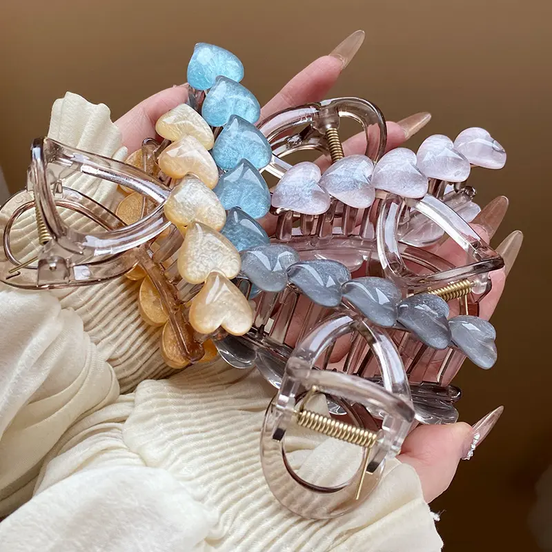 甜美果冻色爱心树脂抓夹简约潮流盘发夹发抓百搭小清新发饰女