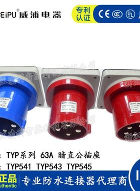WEIPU威浦工业插头63A 3.4.5芯暗直公插座 TYP541 543 545 IP44