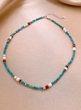 新中式天然石串珠珍珠项链国潮气质轻奢锁骨链小众高级感项饰