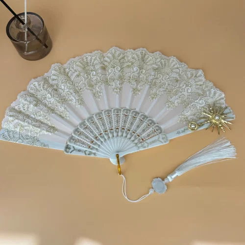 洛丽塔扇复古宫廷风蕾丝扇子华丽欧式折扇茶会款暗黑漫展拍照道具