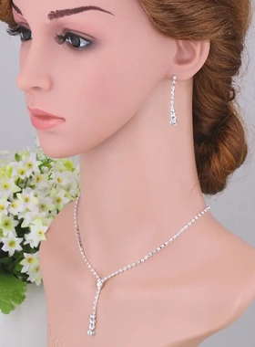 特价简约时尚水钻项链两件套电镀厚银女孩生日项链演出配饰