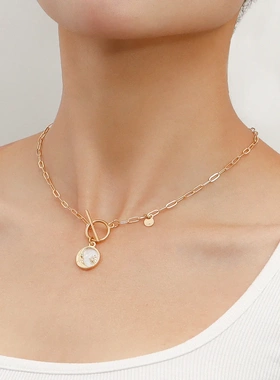 欧美饰品 时尚创意贝母吊坠项链 毛衣链女潮酷温柔设计感项饰