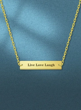 欧美新款个性18k真金吊牌项链十字链live love laugh横牌吊坠项链