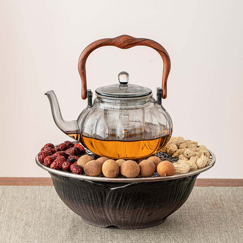 围炉煮茶玻璃煮茶壶莲花电陶炉套装家用耐高温提梁壶泡茶器茶具