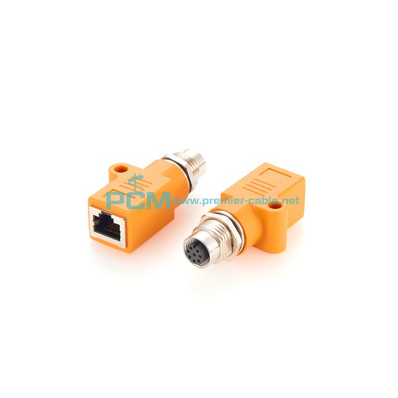M12转RJ45母头4芯D型8芯X型A编码转RJ45转接头网线转M12公母插座