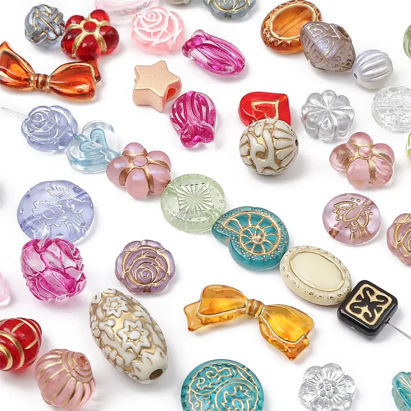 20g亚克力透明复古磨砂描金散珠串珠子手工手链项链挂件饰品配