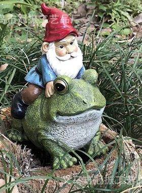 小矮人骑树脂摆件 庭院可爱摆件 园林装饰摆件