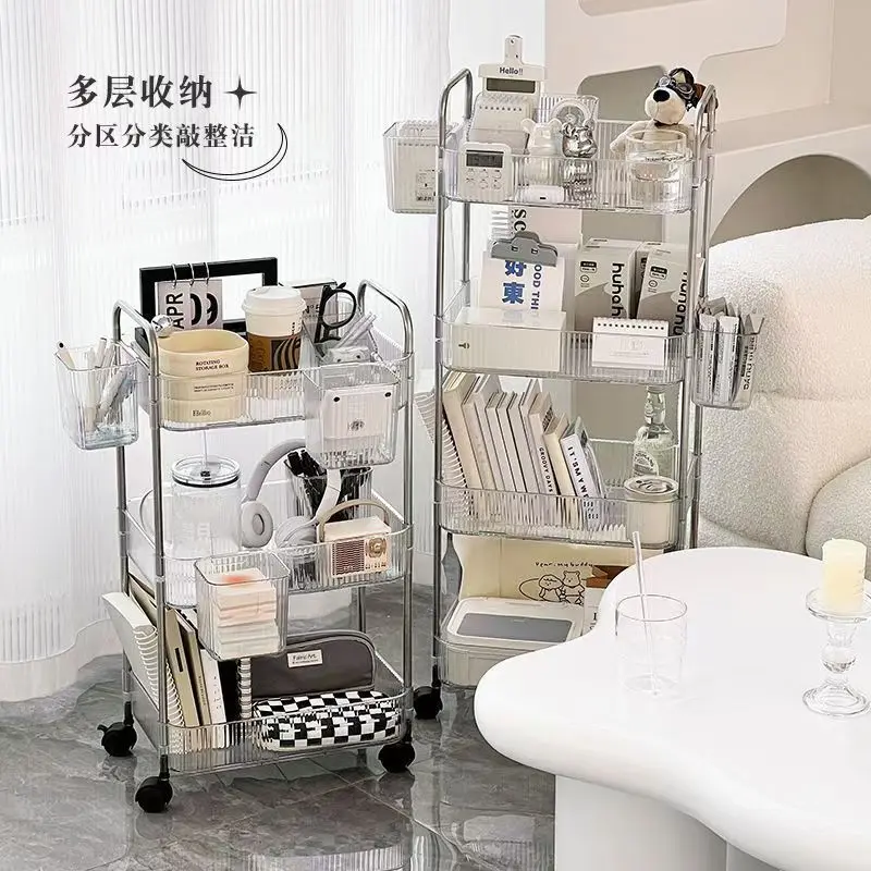 透明亚克力小推车置物架浴室床头卧室落地多层移动化妆品收纳