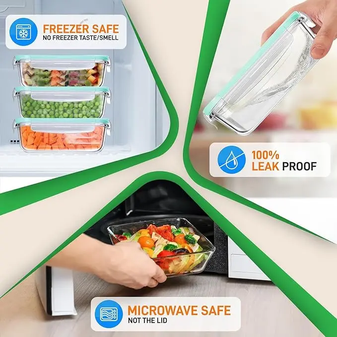 玻璃饭盒5件套高硼硅耐热玻璃碗长方形家用保鲜盒10件套套装