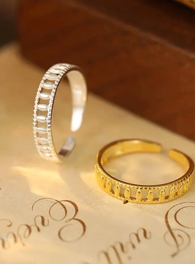 s925银韩国小众橄榄镂空戒指女简约时尚法式开口食指戒新品