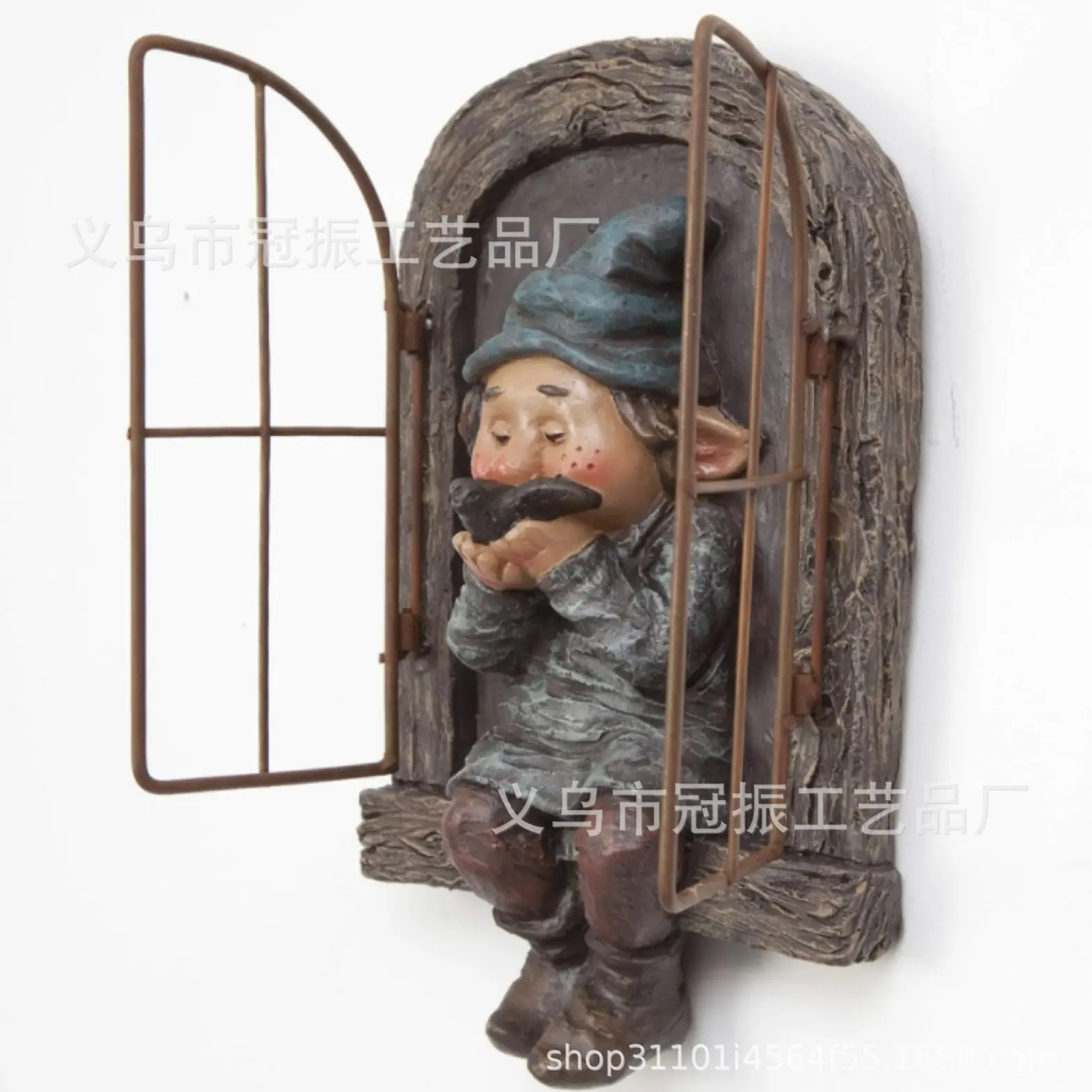 花园侏儒新款双手翻窗矮人庭院挂饰园林设计白胡子老人装饰