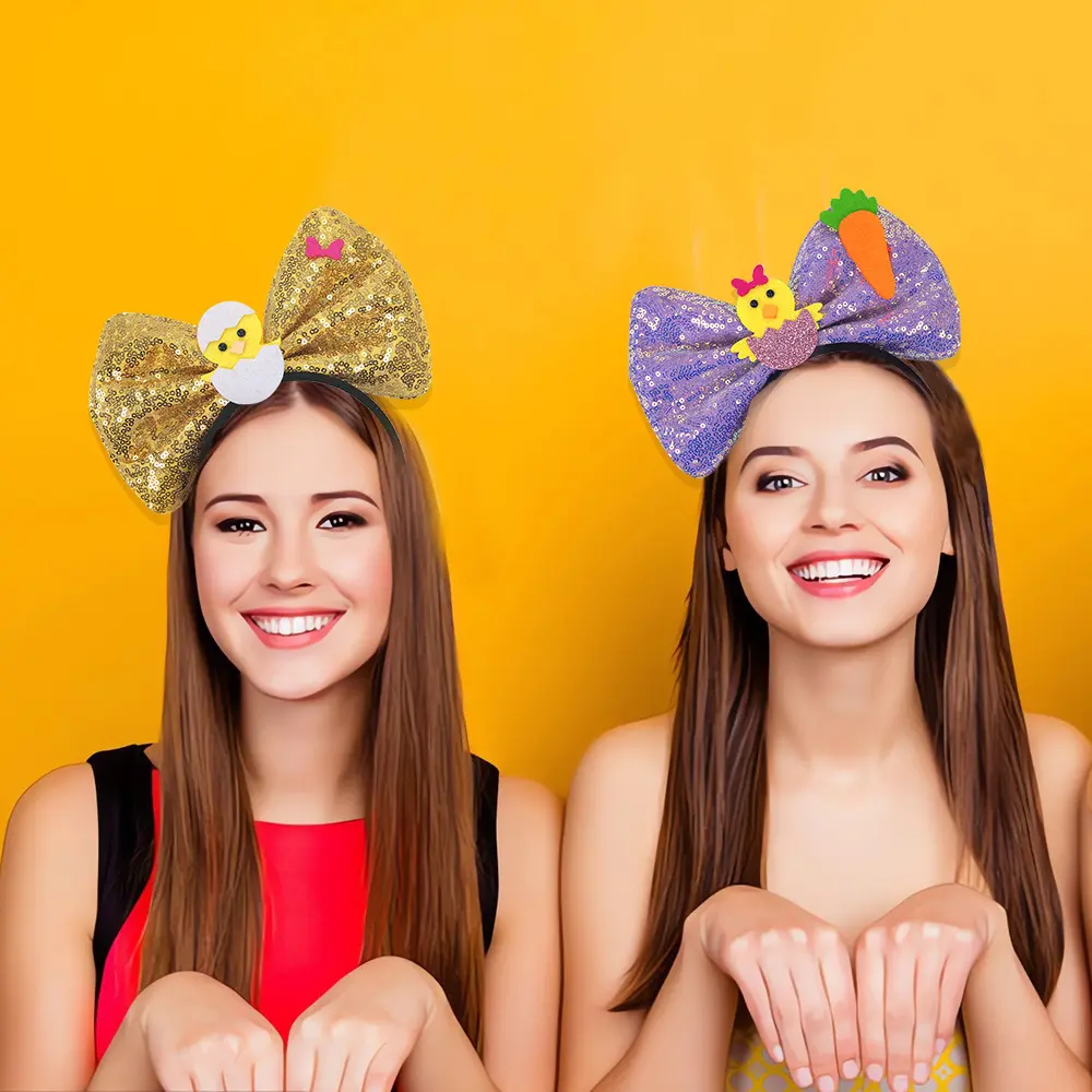 新款复活节亮片头饰卡通兔子彩蛋头箍少儿春季派对装饰结发箍